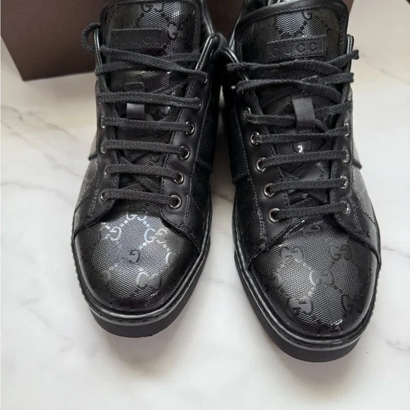Gucci Black Monogram Sneakers AUTHENTIC - Picture 5 of 14